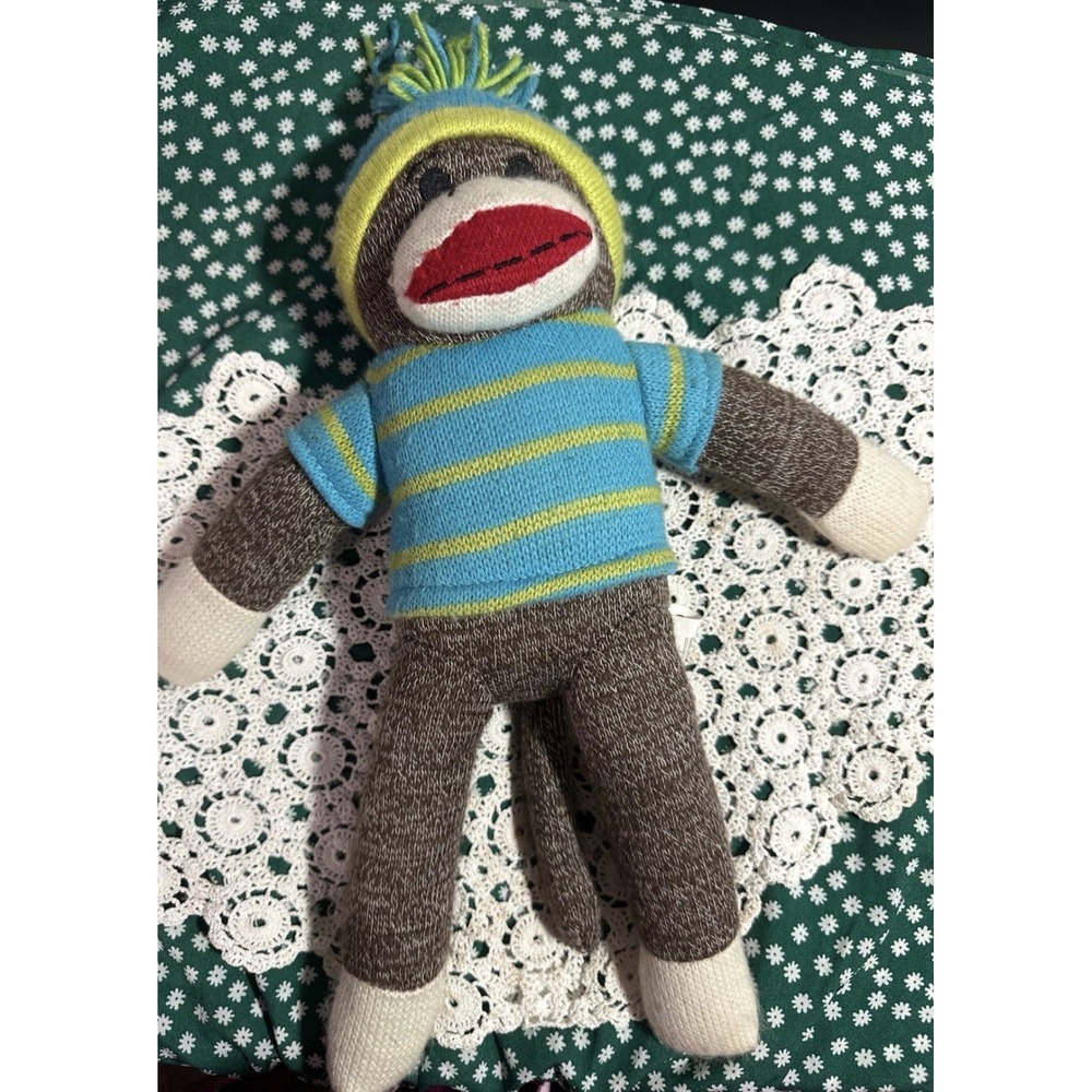 Sock Monkey Plush Stuffed Animal Preowned Adorable !